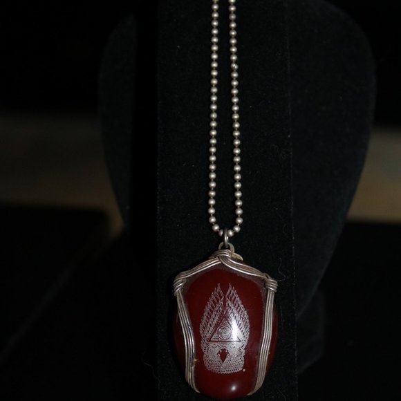 925, Tribal Necklace with etched agate, Eagle Wings, Handmade, wire wrapped - Picture 2 of 14